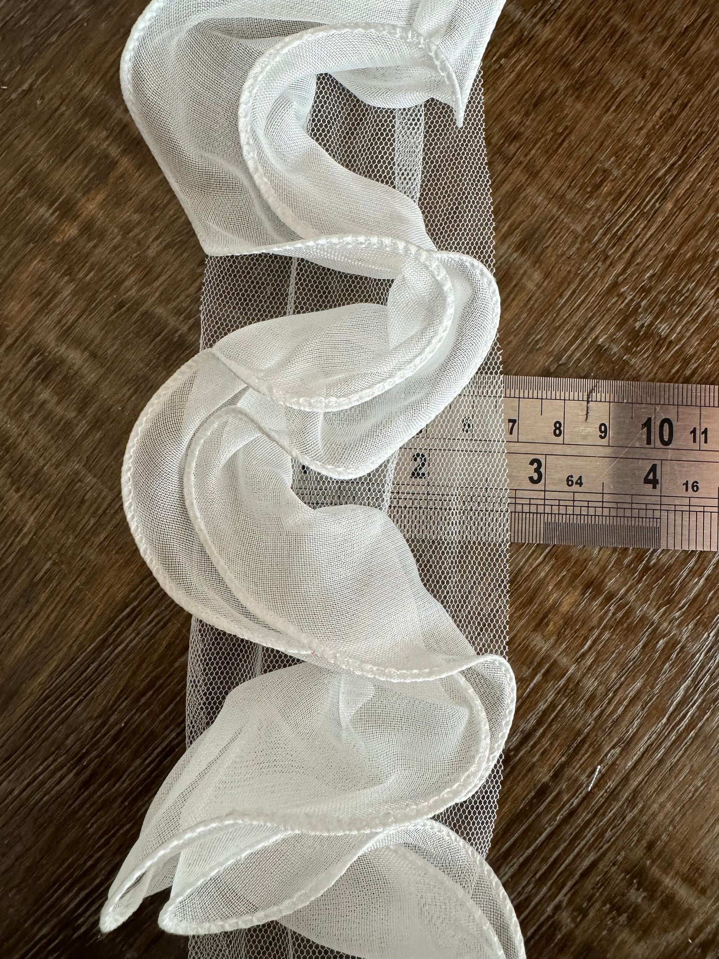 2.5” Wide Ruffle Tape, Stylish Ruffles, Lace Trim, Black, Ivory, Easy to Sew, Sewing Organza Frill Lace, Dresses, FAN Design, FAN Fashion