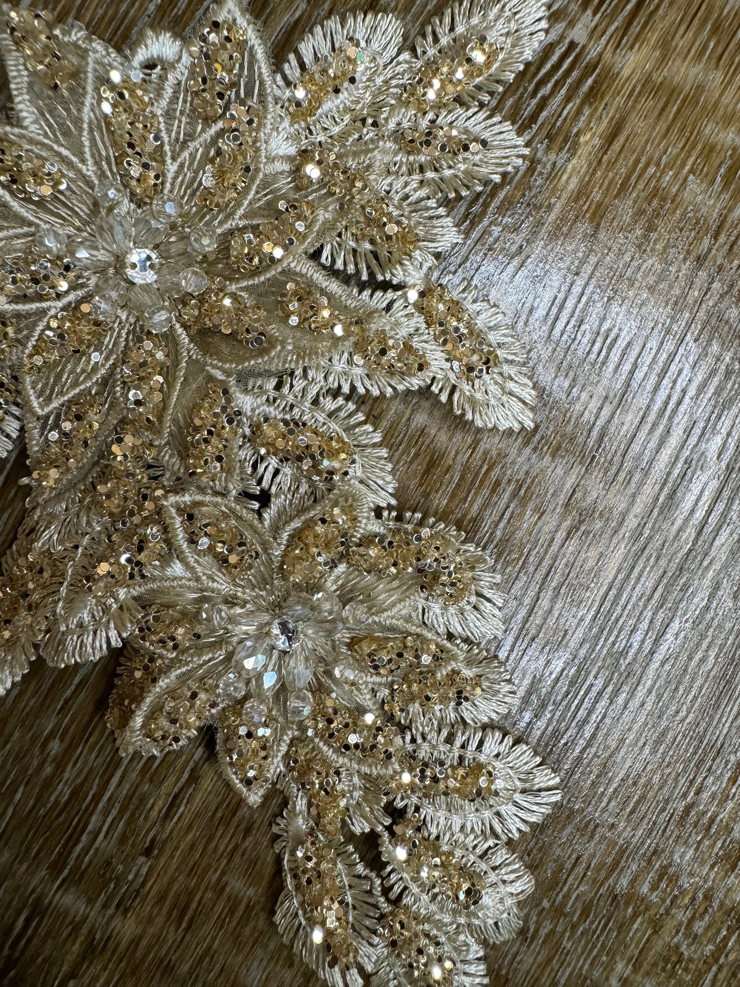 Gold Lurex Floral Flower, 6”x4”, Corsage, Sew on, Bridal, Clothing, Fashion, Hat, Accessory, Fashion, FAN Design, Sew on, Pin on Corsage