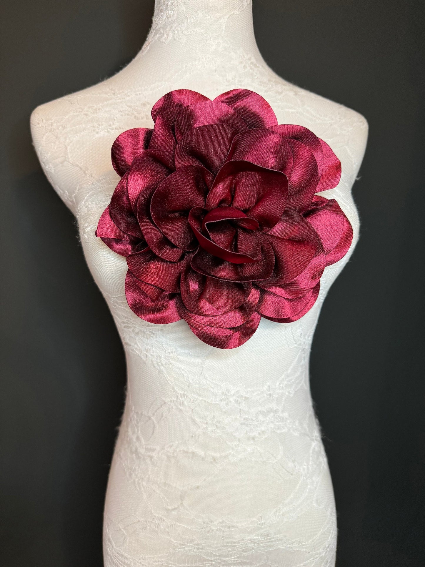 Large Corsage Flower, Black, Ivory, Wine, White, Blue, 7”, 18cm Wide, Large Pin on Corsage, Bridal, Clothing, Accessory, Fashion, FAN Design