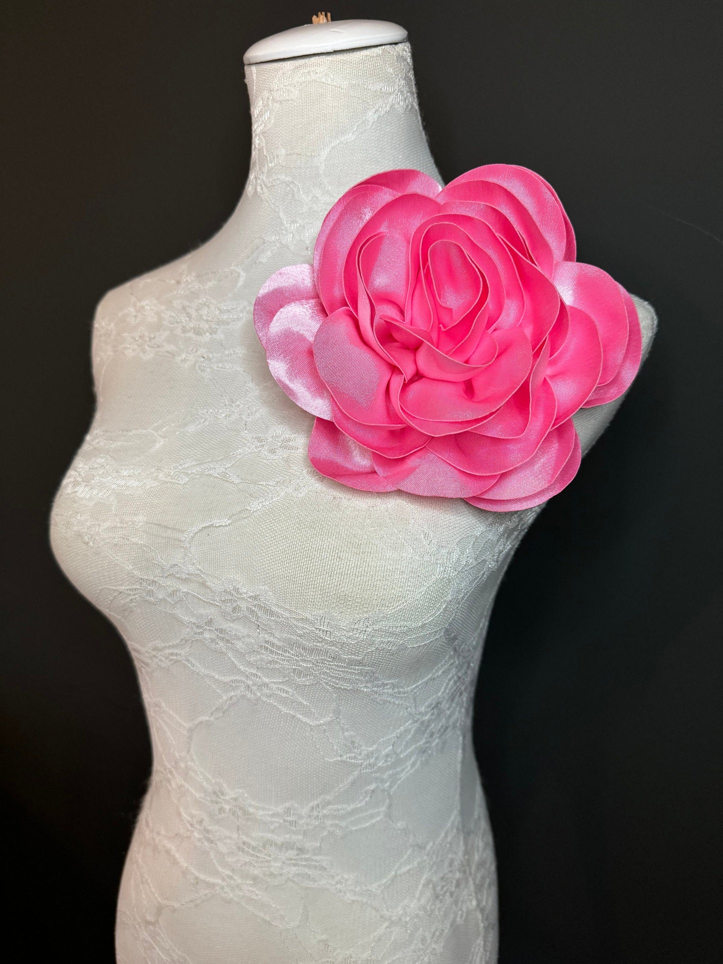 Large Satin Corsage Flower, Handmade 3D Floral Pin, 8", 20cm, 17 Colours