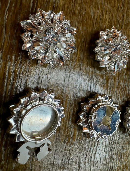 Button Covers, Jewel & Diamanté Rhinestone, Silver finish, 27mm Size