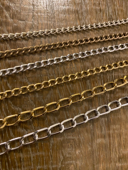 Lightweight Aluminum Metal Chain, Gold, Silver, Antique Brass, Per Metre
