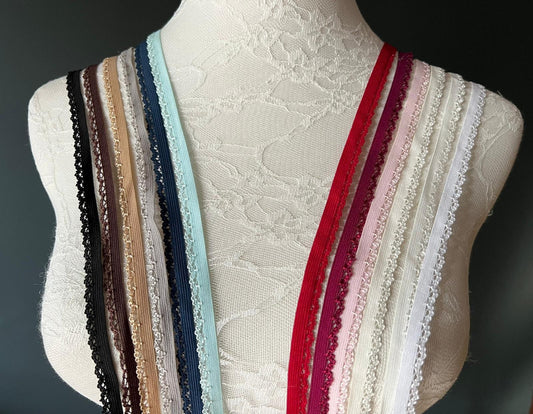 10mm Picot Edge Elastic, Scallop Lace Trim, Lingerie Sewing, 12 Colors