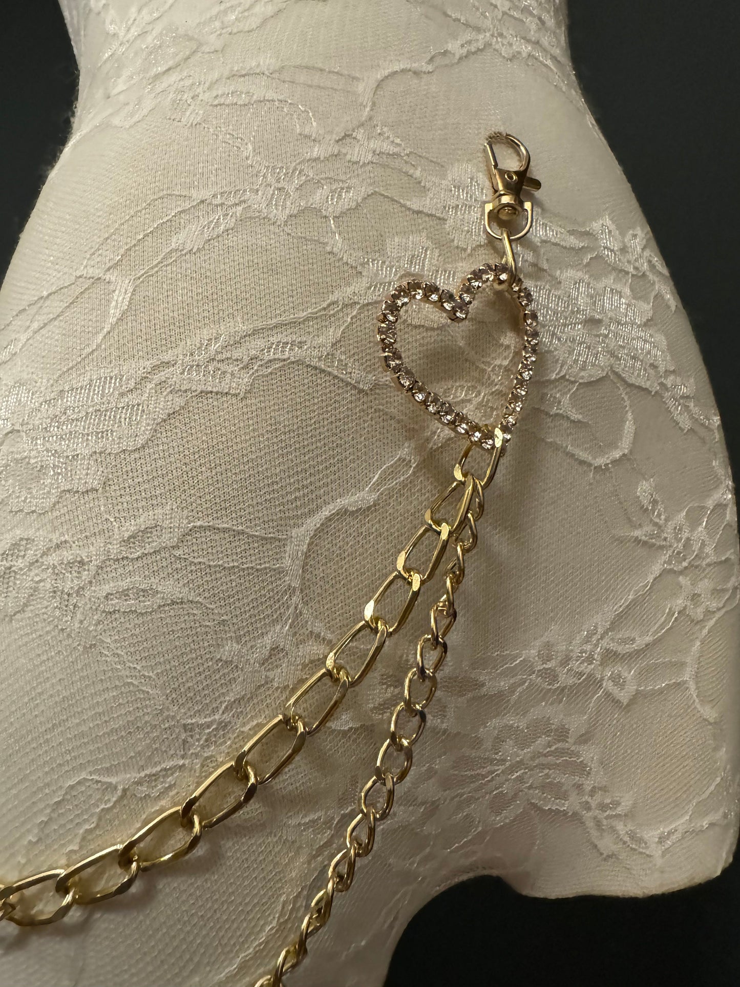 Rhinestone Heart Gold Layered Jeans Chains, 3 size selection,