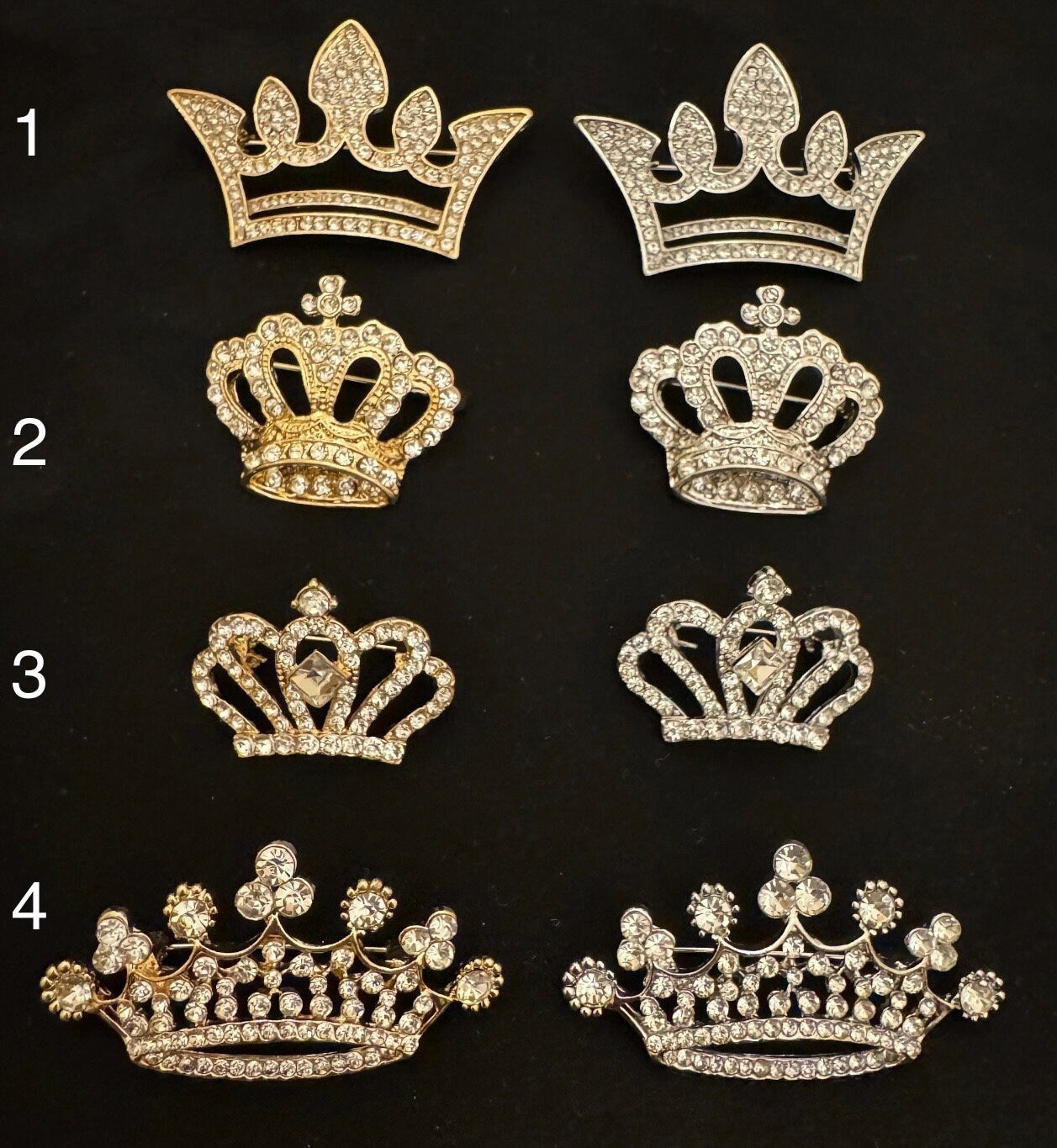 Crown Brooch, Diamanté Rhinestone Pin, Silver Gold Accessory