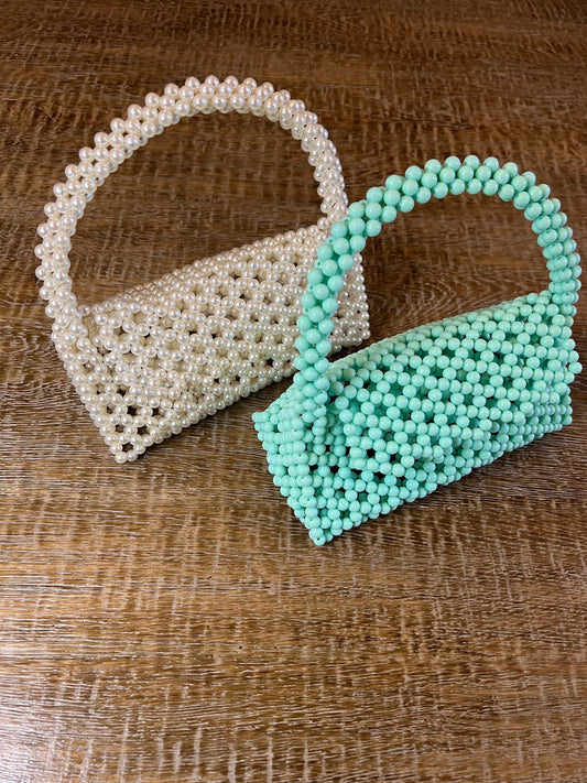 Handmade Beaded Handbag, Ivory Pearl, Mint Green, Fashion Accessory