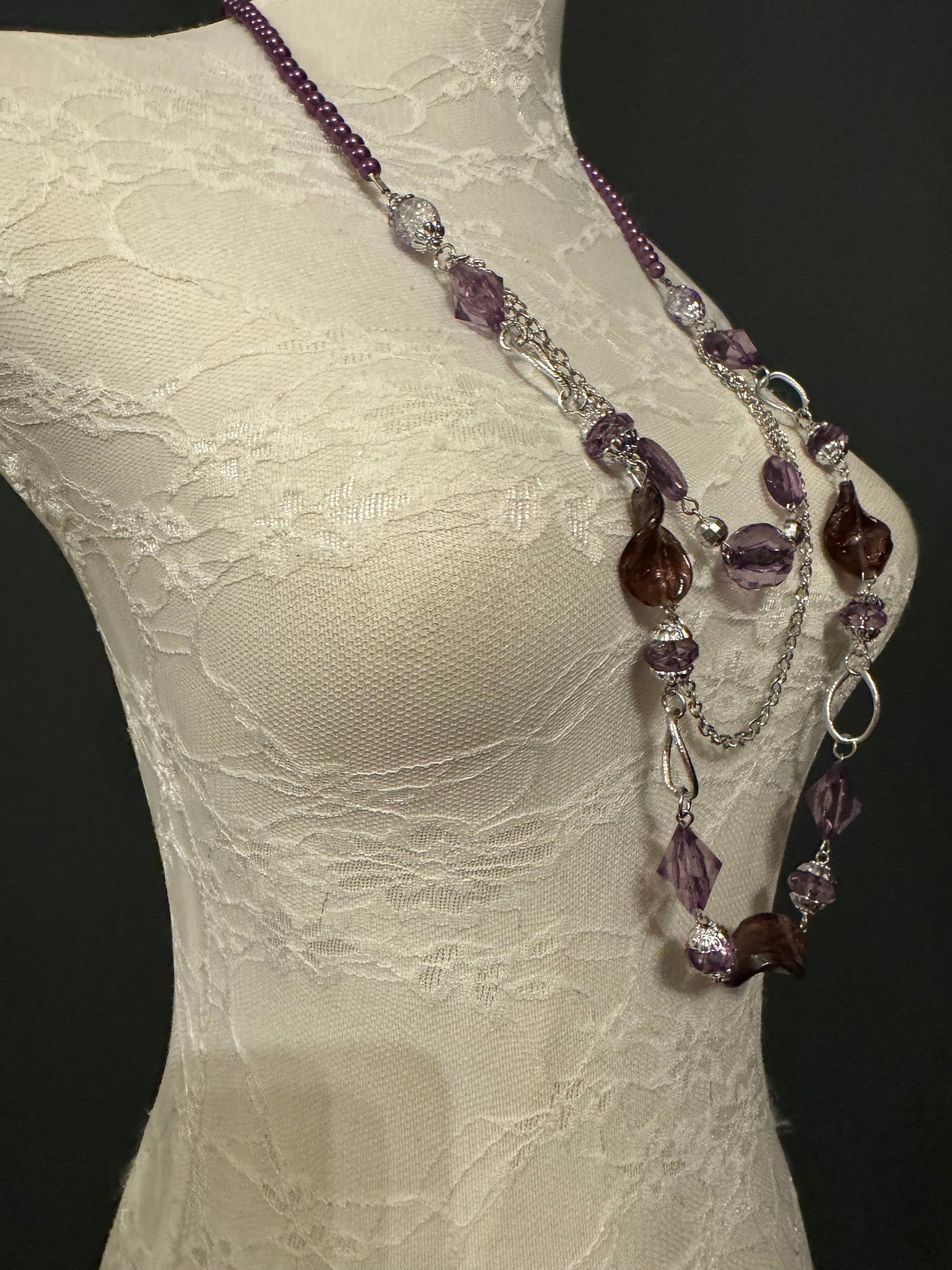 Purple Beaded Necklace, Vintage Style Statement Neckpiece