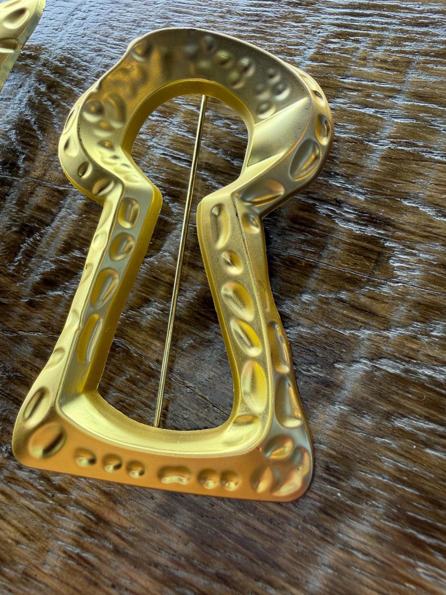 Large Gold Metal Keyhole Brooch, Statement Jewelry