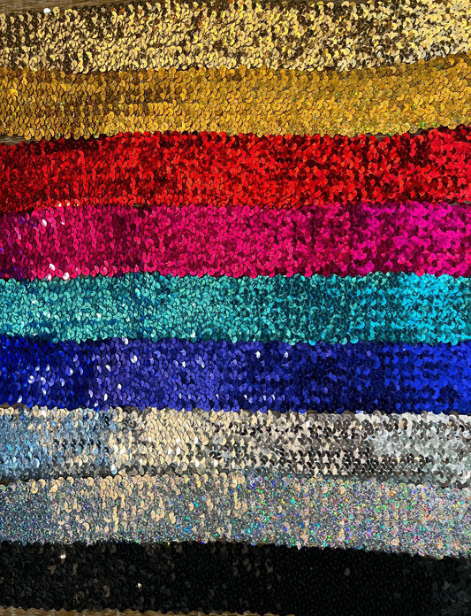 5cm Wide Stretch Sequins Elastic, Stretchy Sequins Elastic, 10 Colours, 2” Wide Sequins