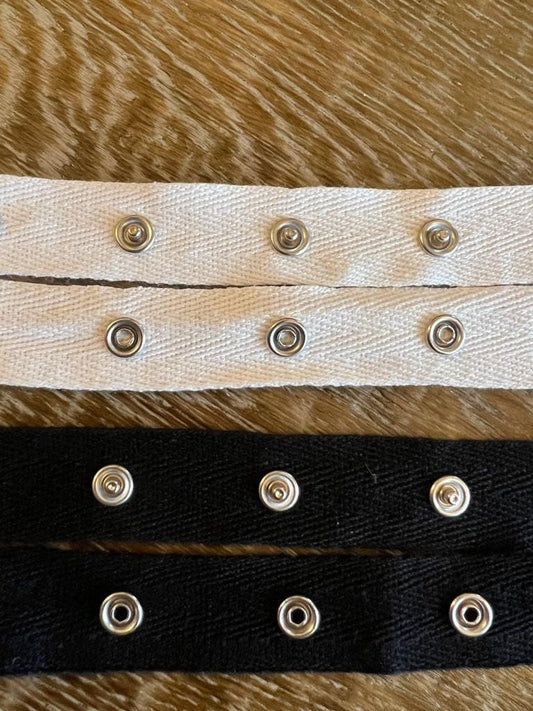 2cm Cotton Snap Tape, Black or White, Metal Poppers