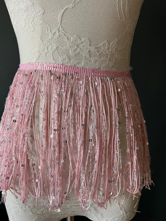 Light Pink Sequin Fringe: Iridescent Silver Sequins, 8 Inch