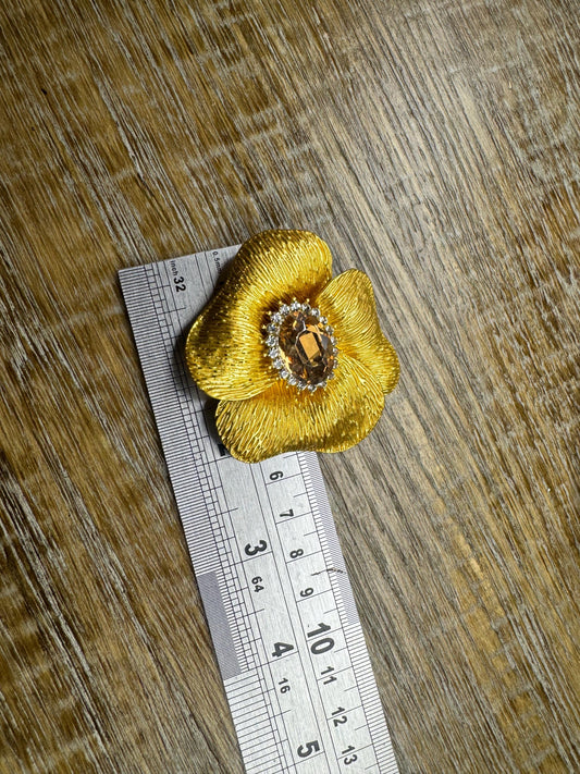 Flower Brooch, 3D Gold Brooch, Metal Pin on Brooch, Accessory, 2 1/4” Wide, Gift, FAN Design, Brooches, Festival, High Quality