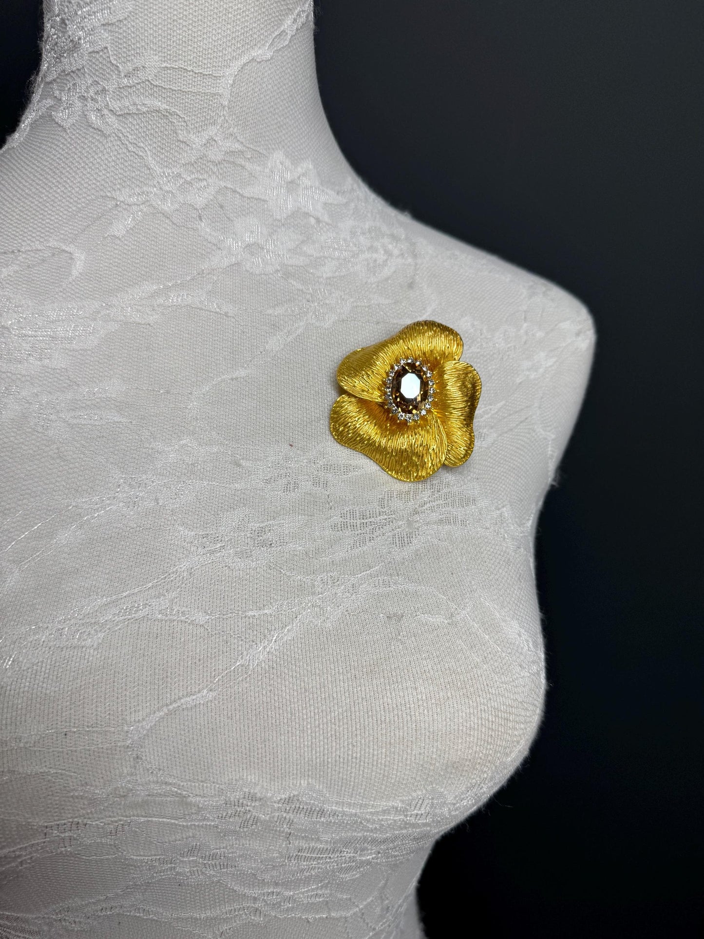 Flower Brooch, 3D Gold Brooch, Metal Pin on Brooch, Accessory, 2 1/4” Wide, Gift, FAN Design, Brooches, Festival, High Quality
