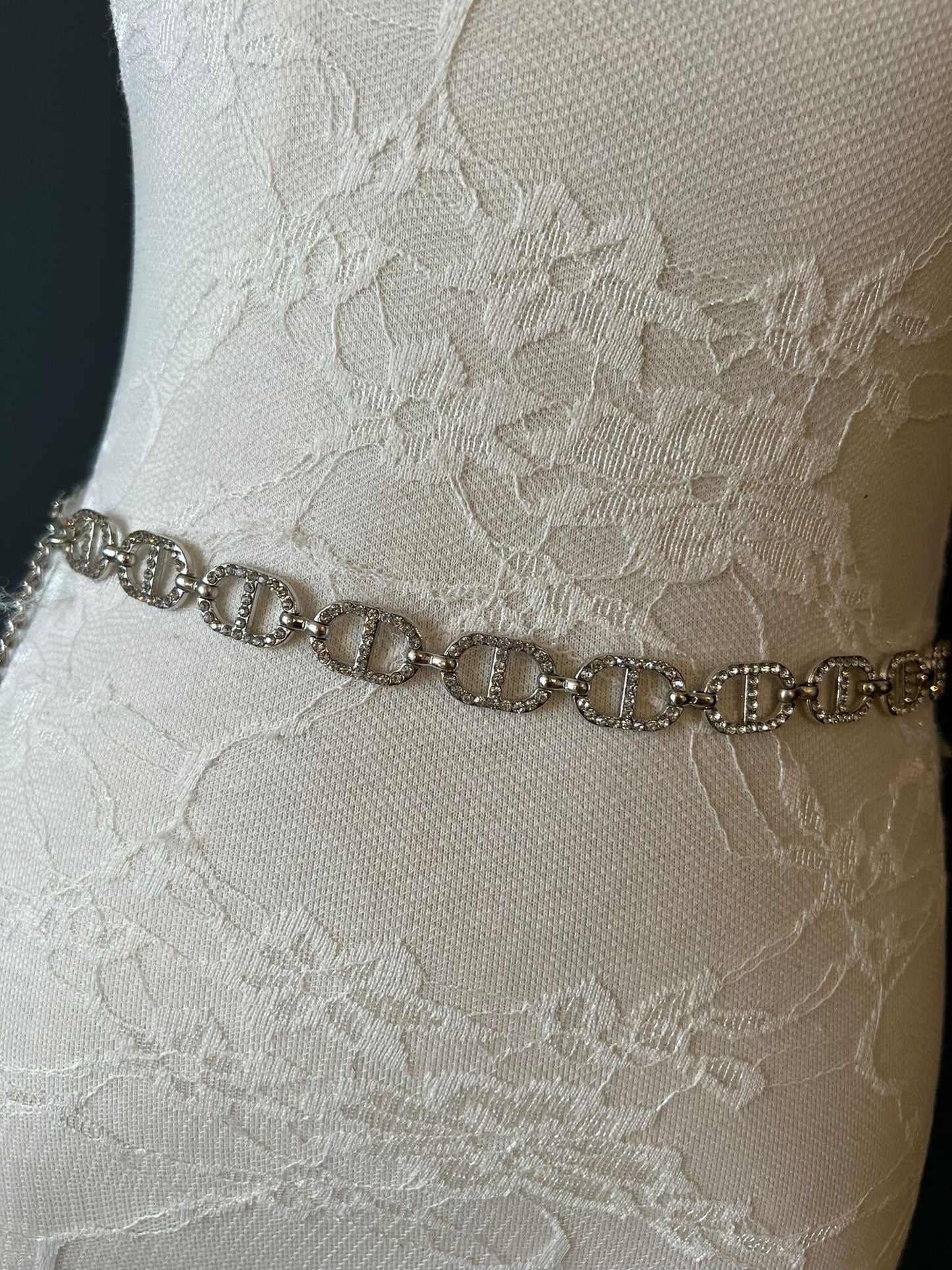 Rhinestone Chain Belt, Silver Diamanté Fashion Body Jewelry