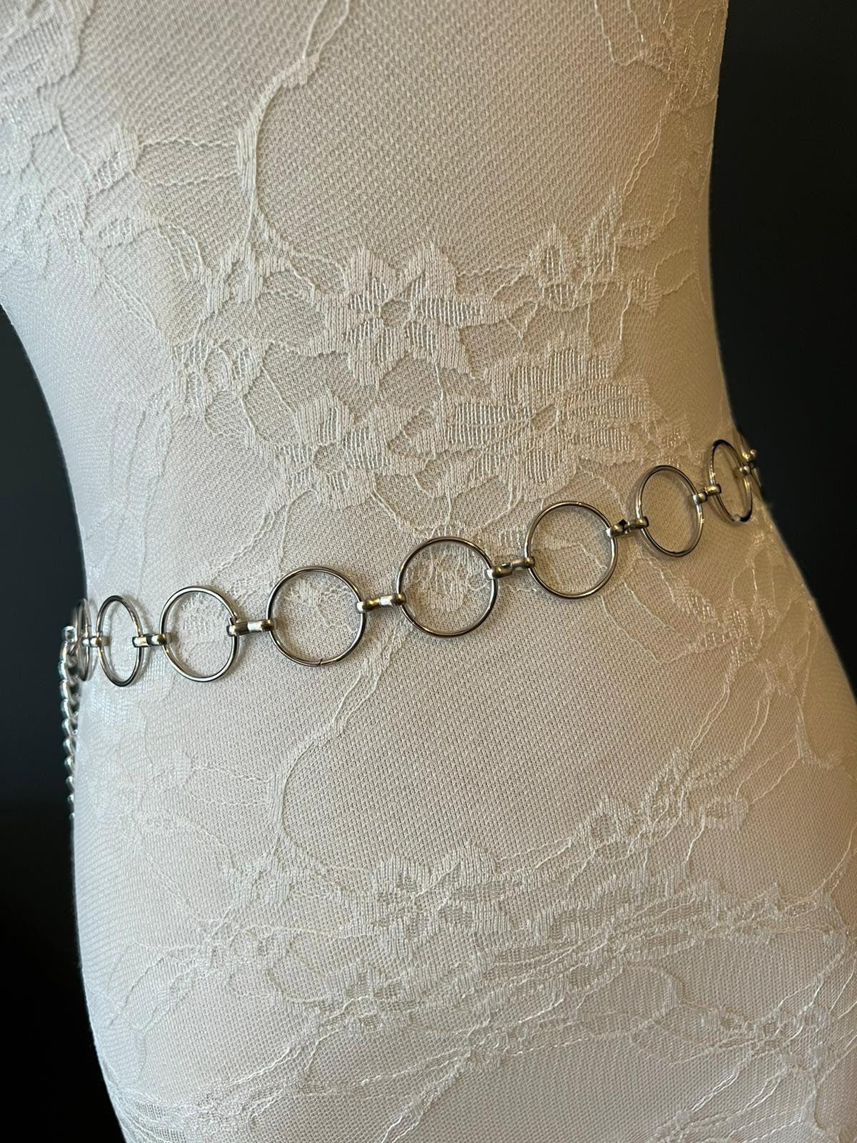 Silver Ring Belt with Hanging Chain, Sizes 18" - 60"