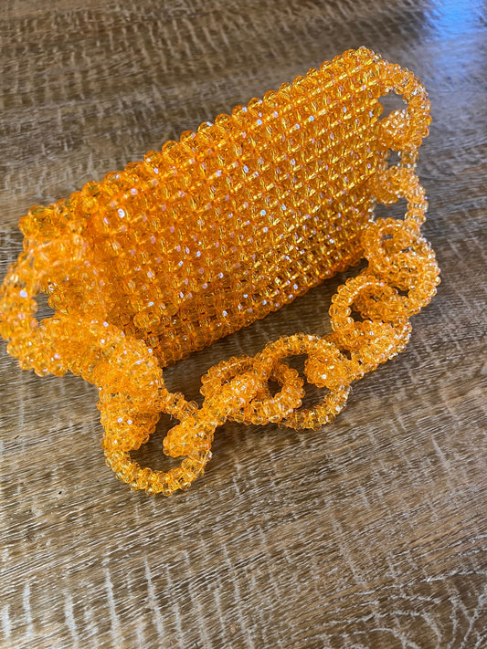 Crystal Bead Handbag, Orange Beads, Handmade, Handbag, Fan Accessory Collection