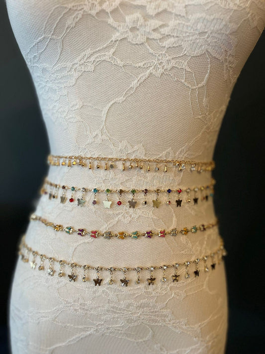 X-long Chain Belt, Fashion Belt, Swimwear, Accessory, Rhinestone, Butterfly, FAN Design