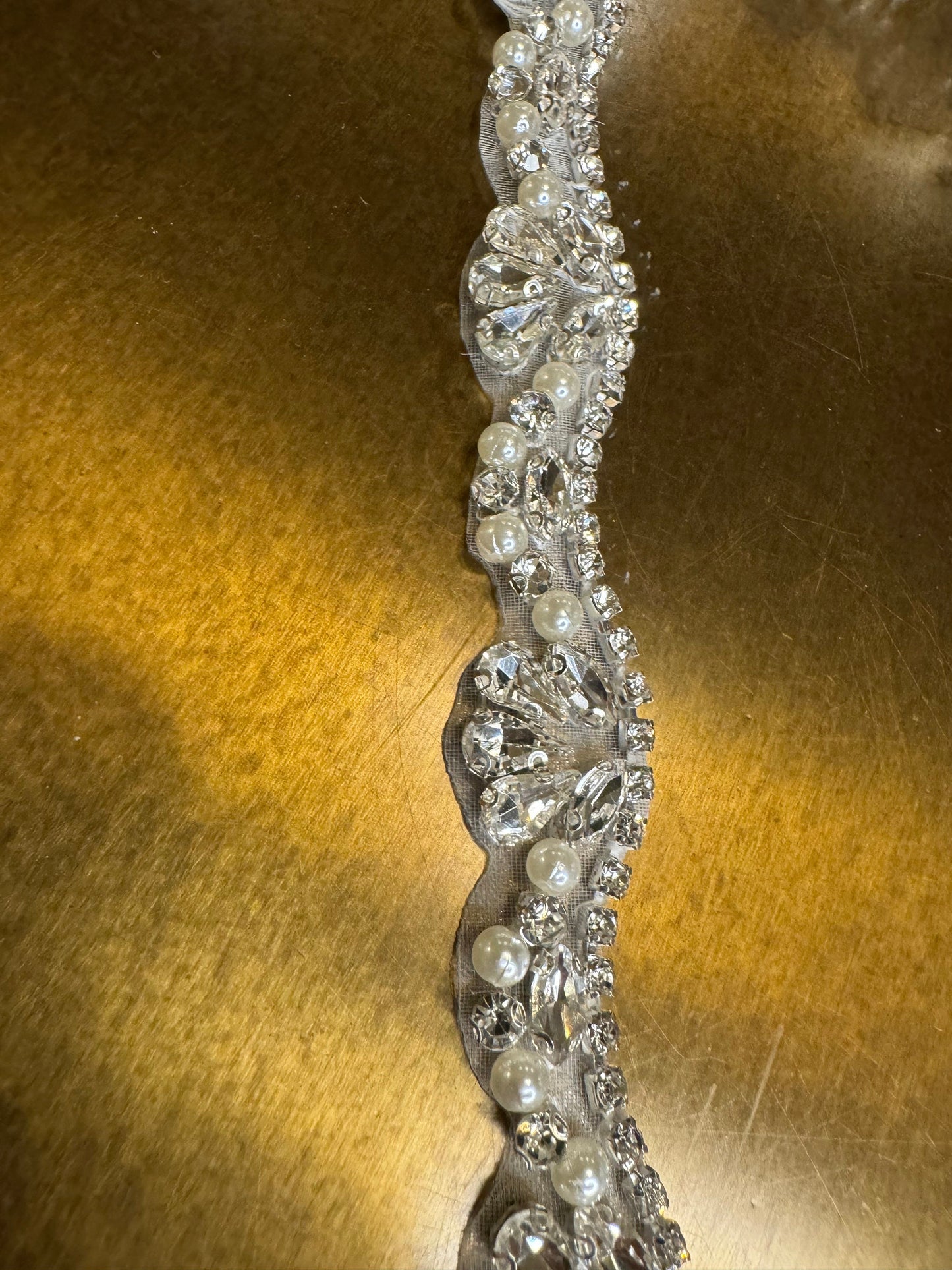 Pearl Rhinestone Bridal Trim, Diamante Bead Applique (2cm Wide)