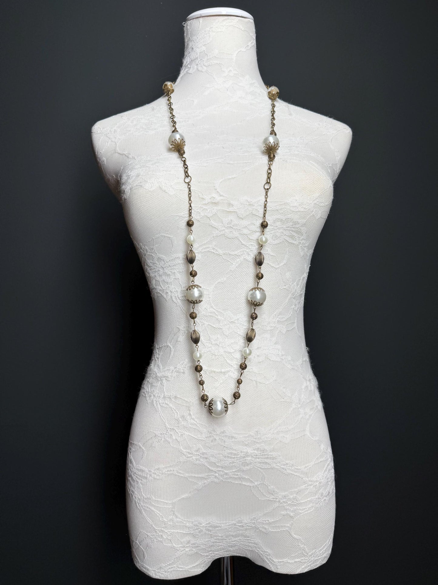Pearl Bead Necklace, Antique Brass Necklace, Premium Quality, FAN Design, Accessory, Gift, Arm Jewellery, Festival, Gift, Elegant Jewellery