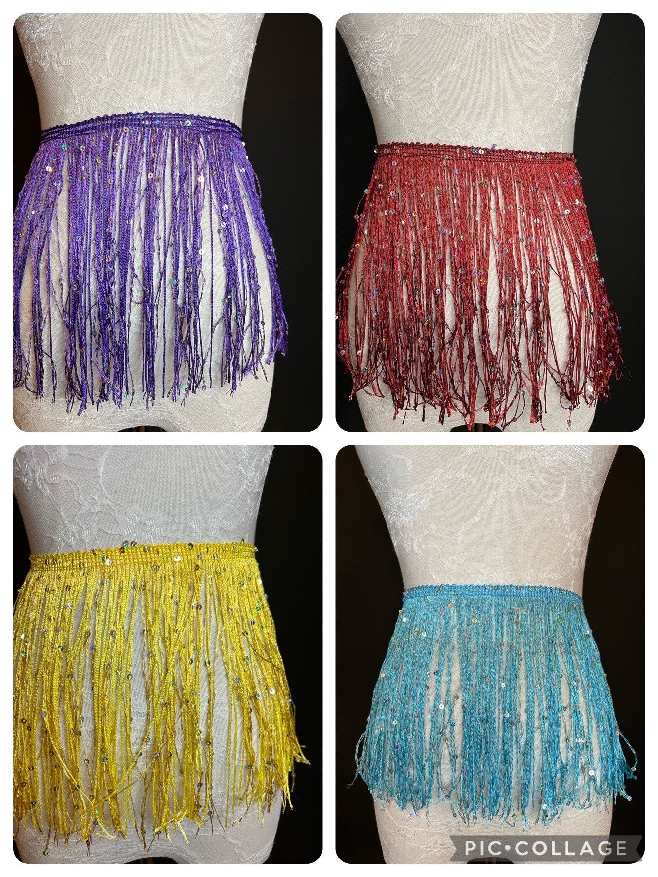 Cerise Pink Sequin Fringe Trim, 8 Inch, 20cm, Costume Embellishment, 12 Colours