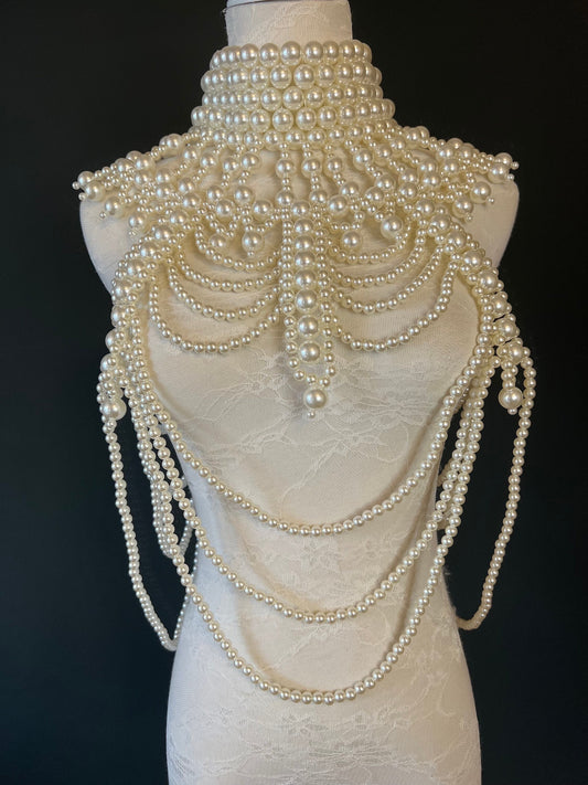 Pearl Body Chain Bra: Handmade Statement Shoulder Necklace