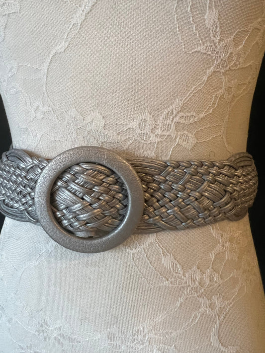 Silver Leatherette Plaited Belt