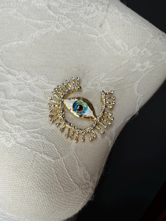 Eye Rhinestone Brooch, Gold, Silver, 6cm 2.5inch