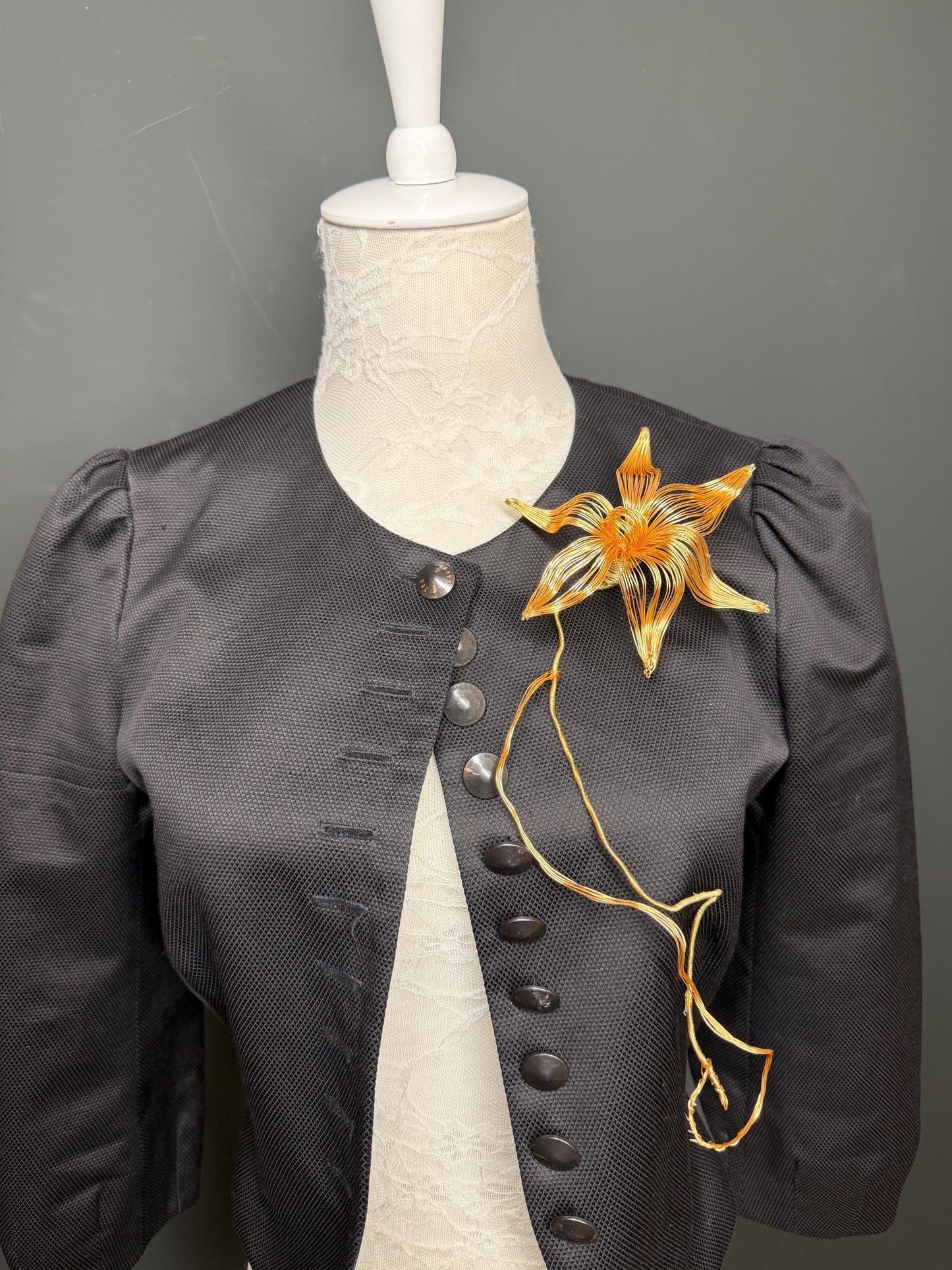 Large Floral Metal Brooch, Statement Jewelry