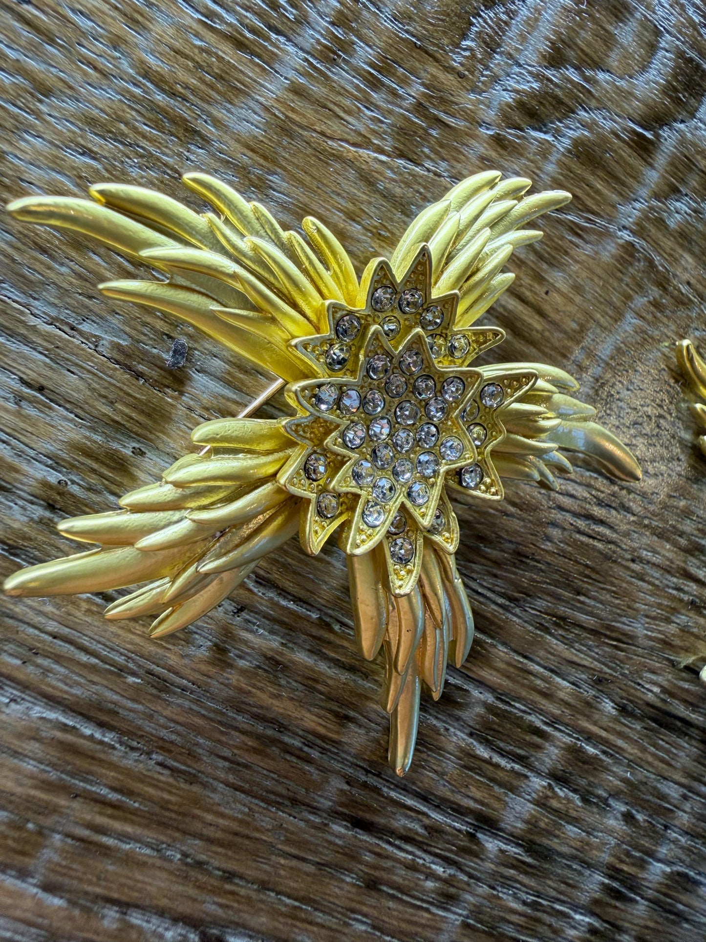 Handmade Gold Floral Rhinestone Brooch, Diamanté Jewel