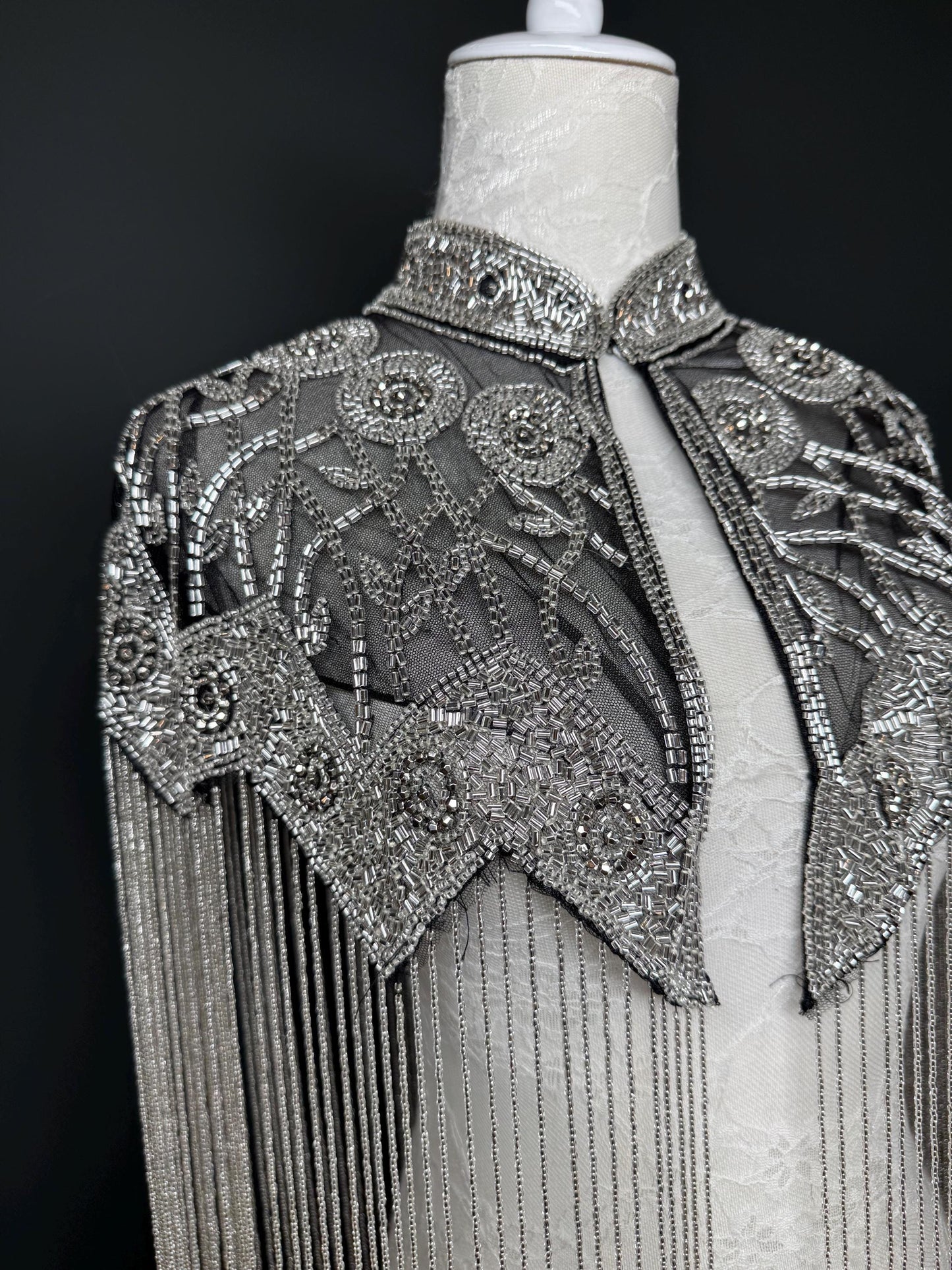 Beaded Fringe Cape Shawl – Handmade Gold or Silver Embellished Evening Wrap