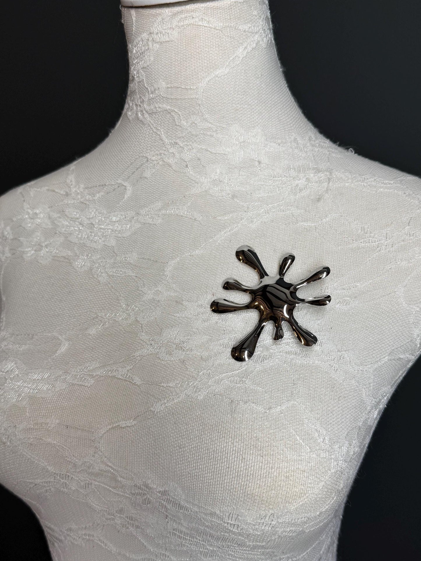 Splat Metal Brooch, Solid Metal Brooch, Pin on, Jewellery, Accessory, 2.5” Wide, Unusual, Gift, FAN Design, Brooches, Gold, Silver