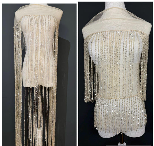 Champagne Beaded Fringe, 3 sizes, 4 colours, 52”, 12”, 6”, Black, White, Gold