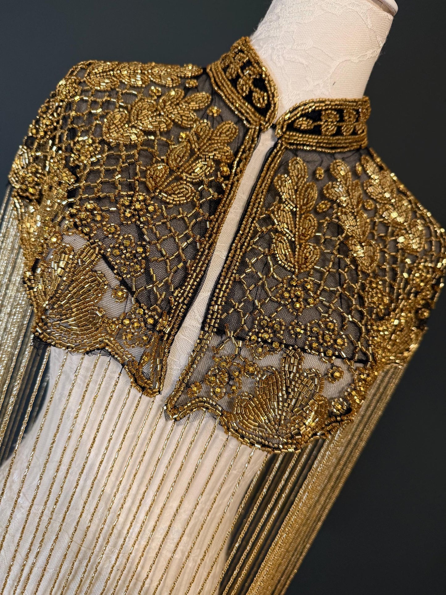 Beaded Fringe Cape Shawl – Handmade Gold or Silver Embellished Evening Wrap