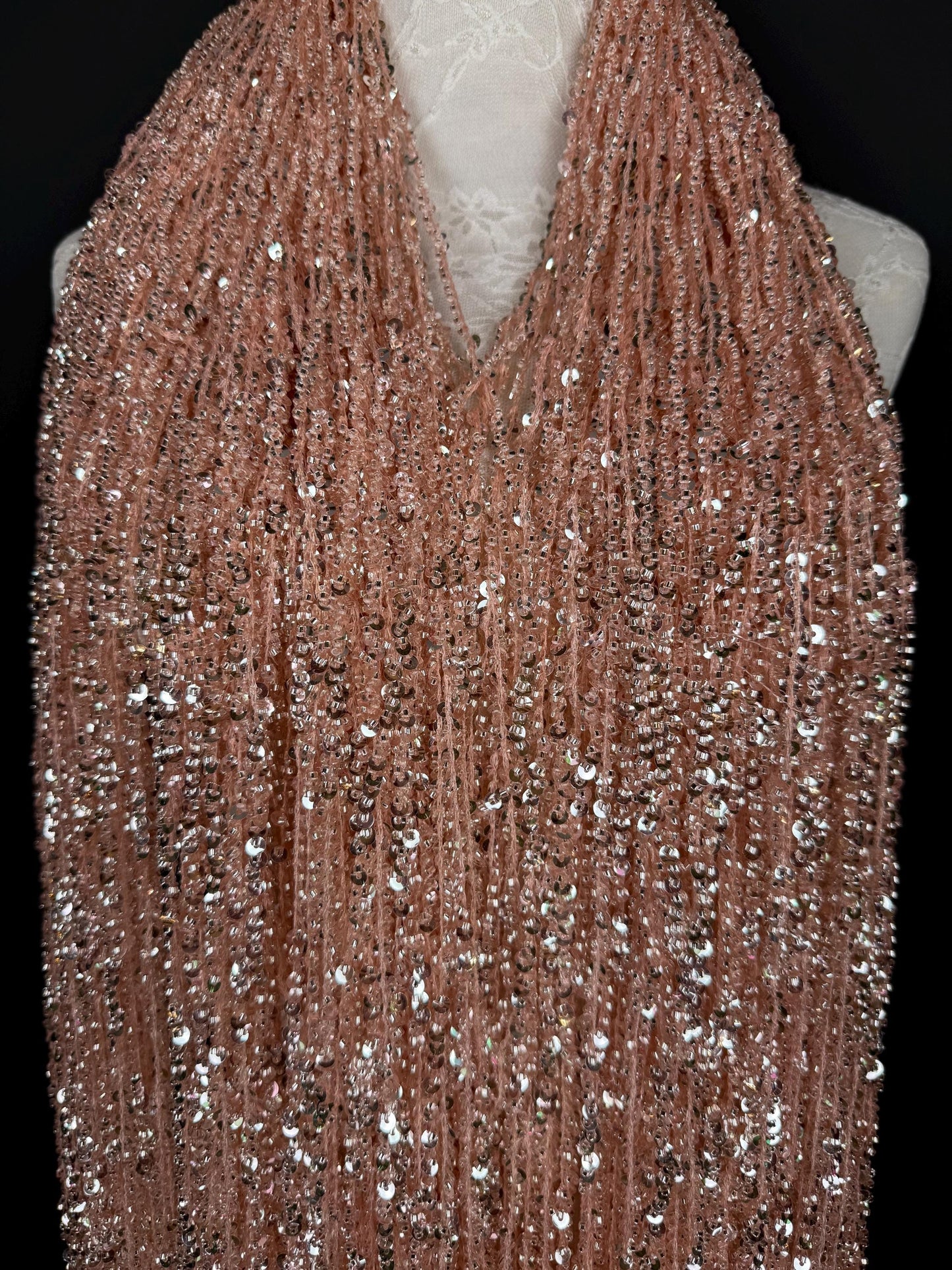 Pink Beaded Fringe, 52” drop