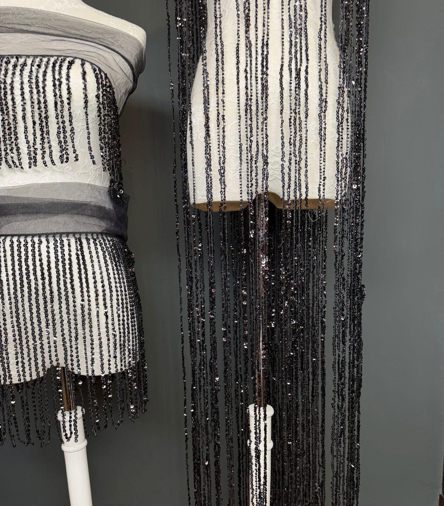 Black Beaded Fringe, 3 sizes, 4 colours, 52”, 12”, 6”, Champagne, White, Gold