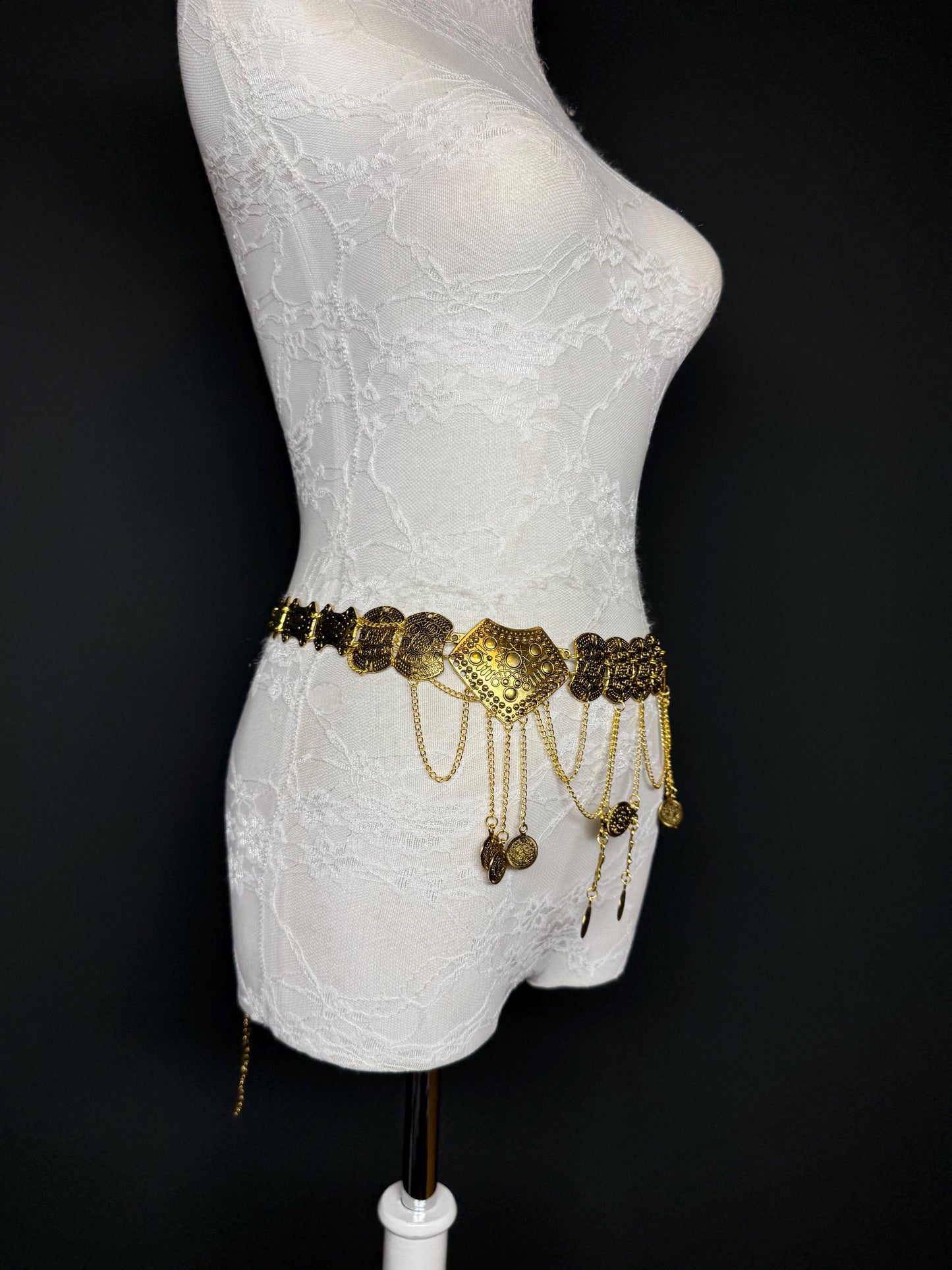 Handmade Antique Gold Disc Belly Chain: Festival Costume Belt 18-40inch
