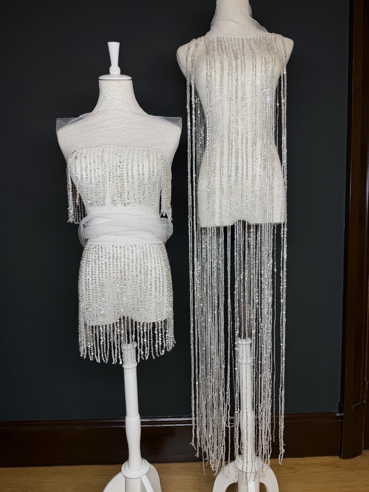 Gold Beaded Fringe, 3 sizes, 4 colours, 52”, 12”, 6”, Black, White, Champagne