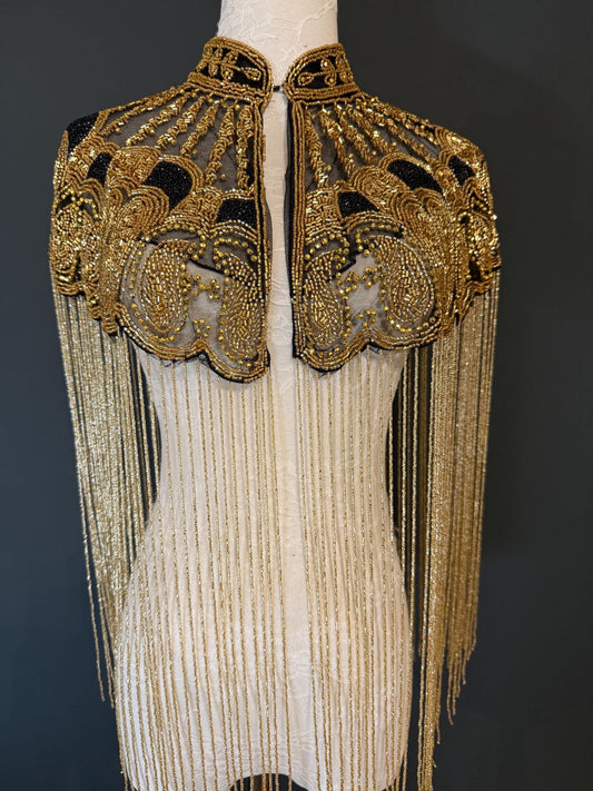 Beaded Fringe Cape Shawl – Handmade Gold or Silver Embellished Evening Wrap