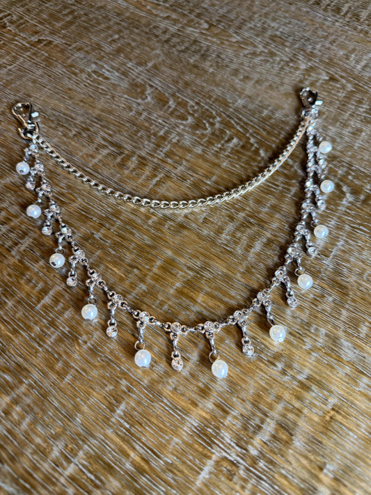 Jeans Chain, Fashion Chain, Silver, Pearl, Rhinestone, Gifts, Jeans, Chain, Festival, Bags, Necklace, 2 Row Chain