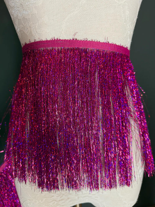 8” Wide Holographic Fuschia Tinsel Fringe, 9 colours