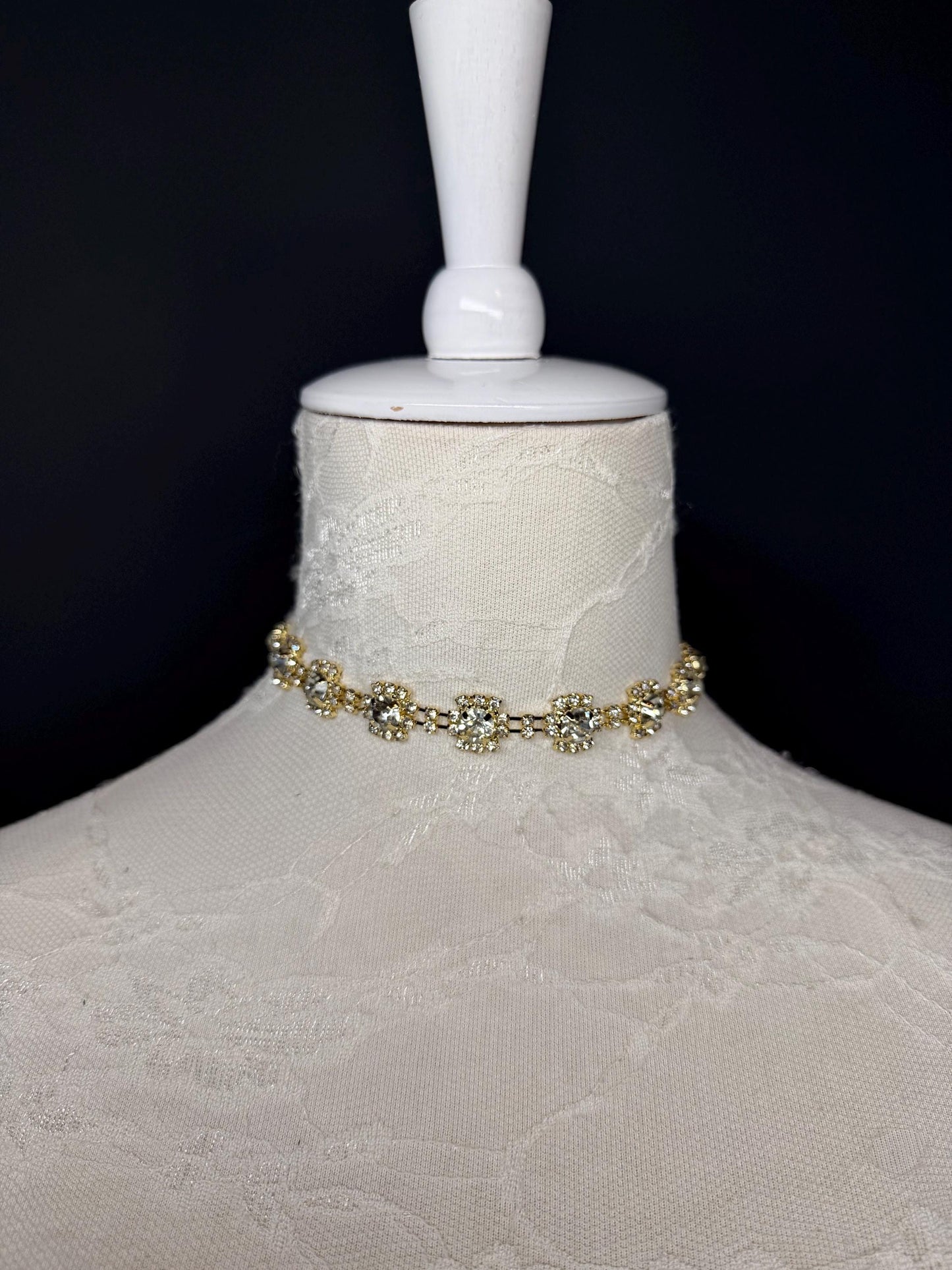 Jewel Rhinestoe Choker, Gold Choker Necklace, Bridal, Elegant, Gift