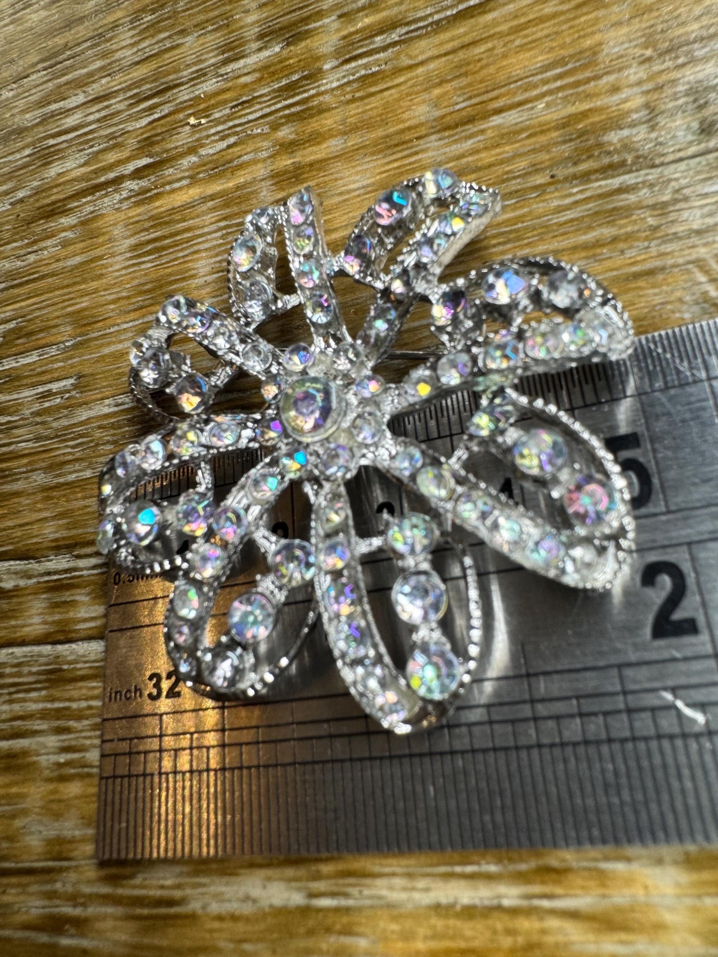 2” Rhinestone Brooch, Silver Diamanté Brooch, Pin on, Bridal, Wedding, Bling, Jewel, Accessory, 2” Wide, Giftx Floral Design Brooch
