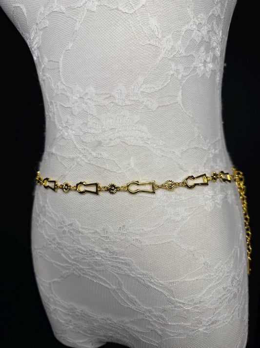 X-long Key Lock Design Belt, Metal Belt, Teen Sizes, Size 18”-60”, Fan Design, Fan Collection, Gold, Metal belt, Fashion Accessory