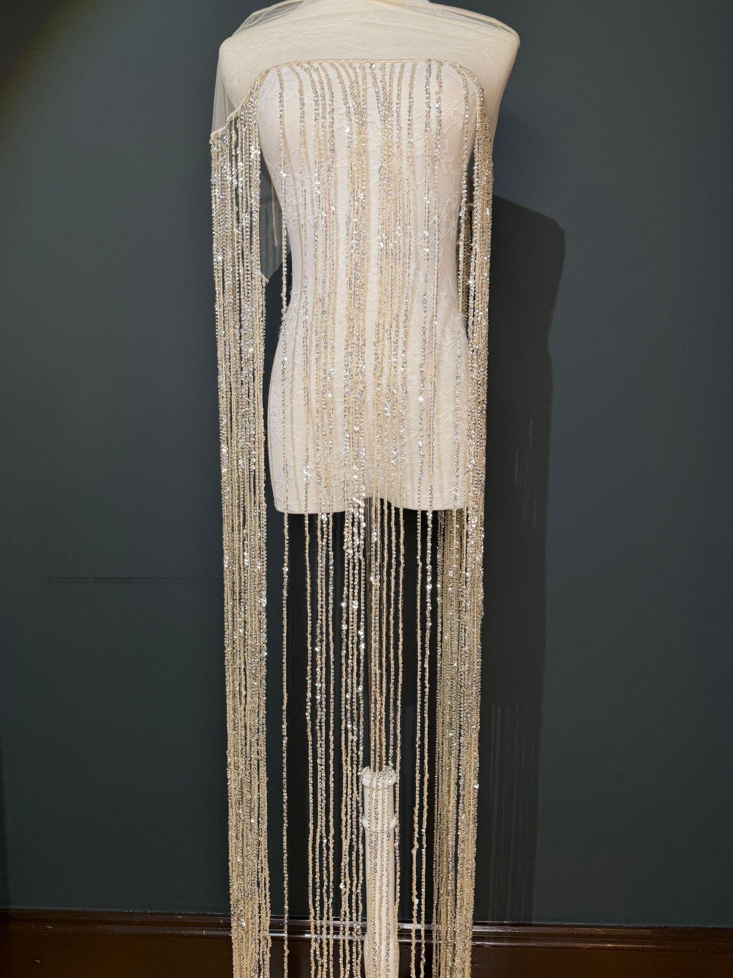 White Beaded Fringe, 3 sizes, 4 colours, 52”, 12”, 6”, Black, Champagne, Gold
