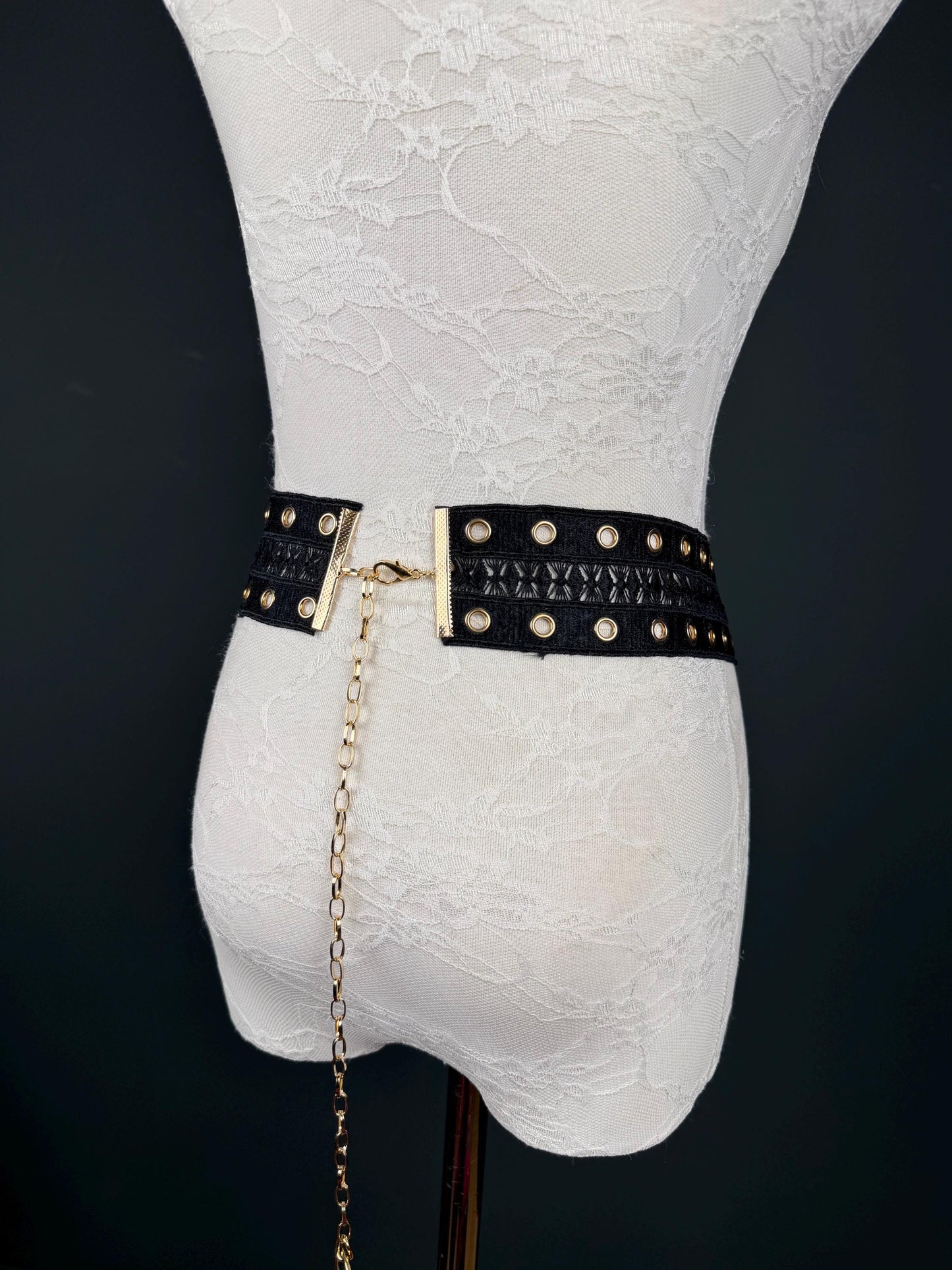 Eyelet Belt, Gold Metal Eyelet Belt, Teen Sizes, Size 18”-60”, Fan Design, Fan Collection, 5 Colours, Red, Ivory, Black, Khaki, Navy