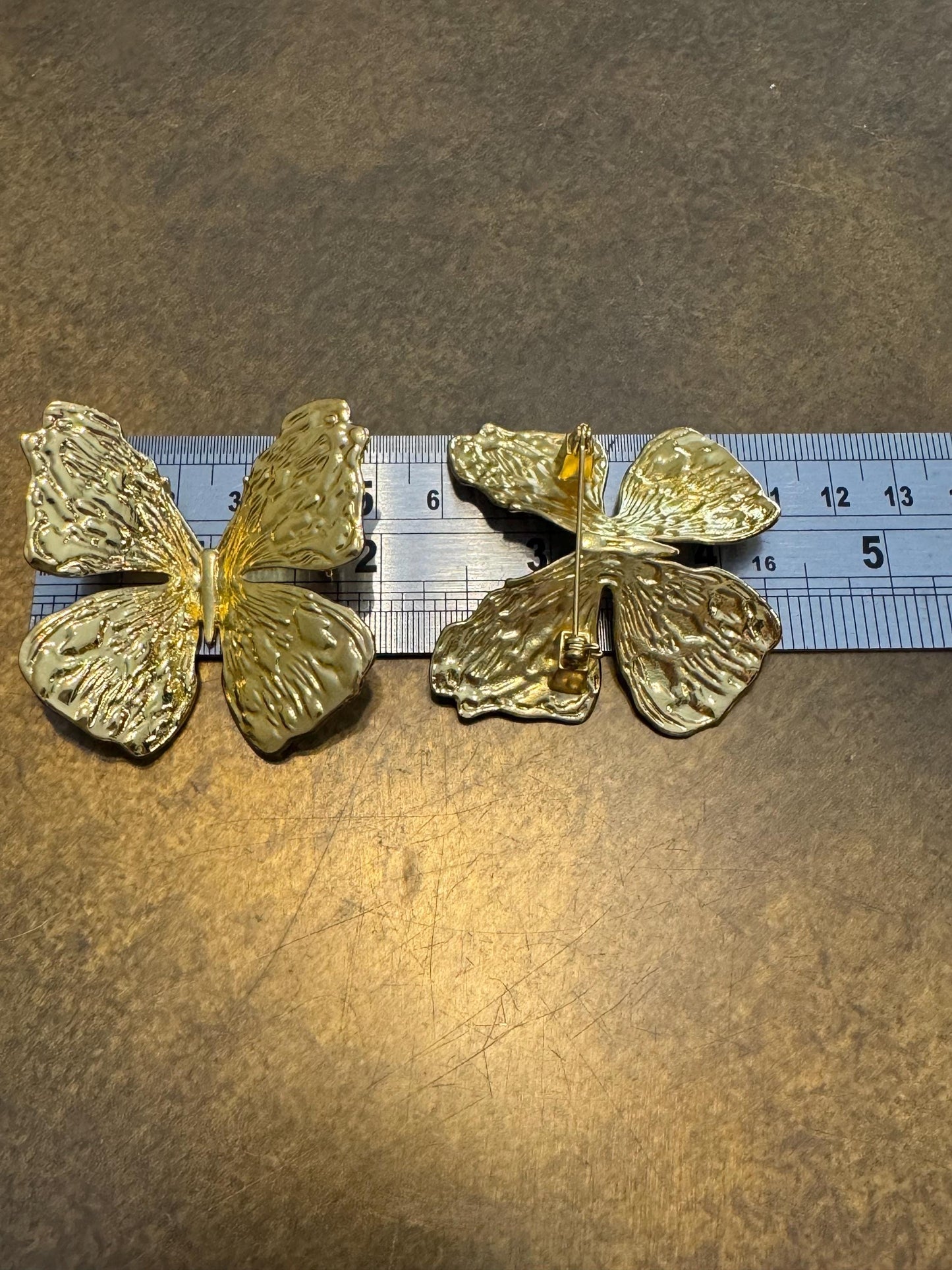 Gold, Silver Metal Butterfly Brooch, Brooch, Pin on, Solid Metal, Accessory, 2”, Unusual, Gift, FAN Design, Brooches, Festival, Gift, Gold