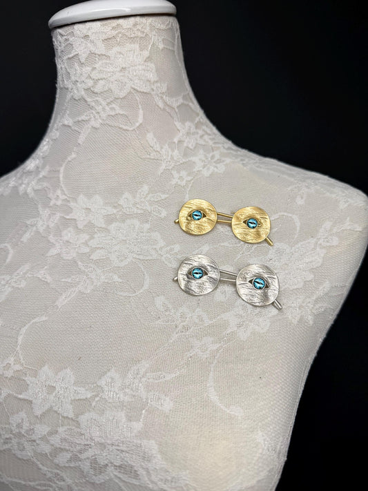 Eye Glasses Brooch, Pin on Brooch, Silver, Gold, Blue Eye Brooch