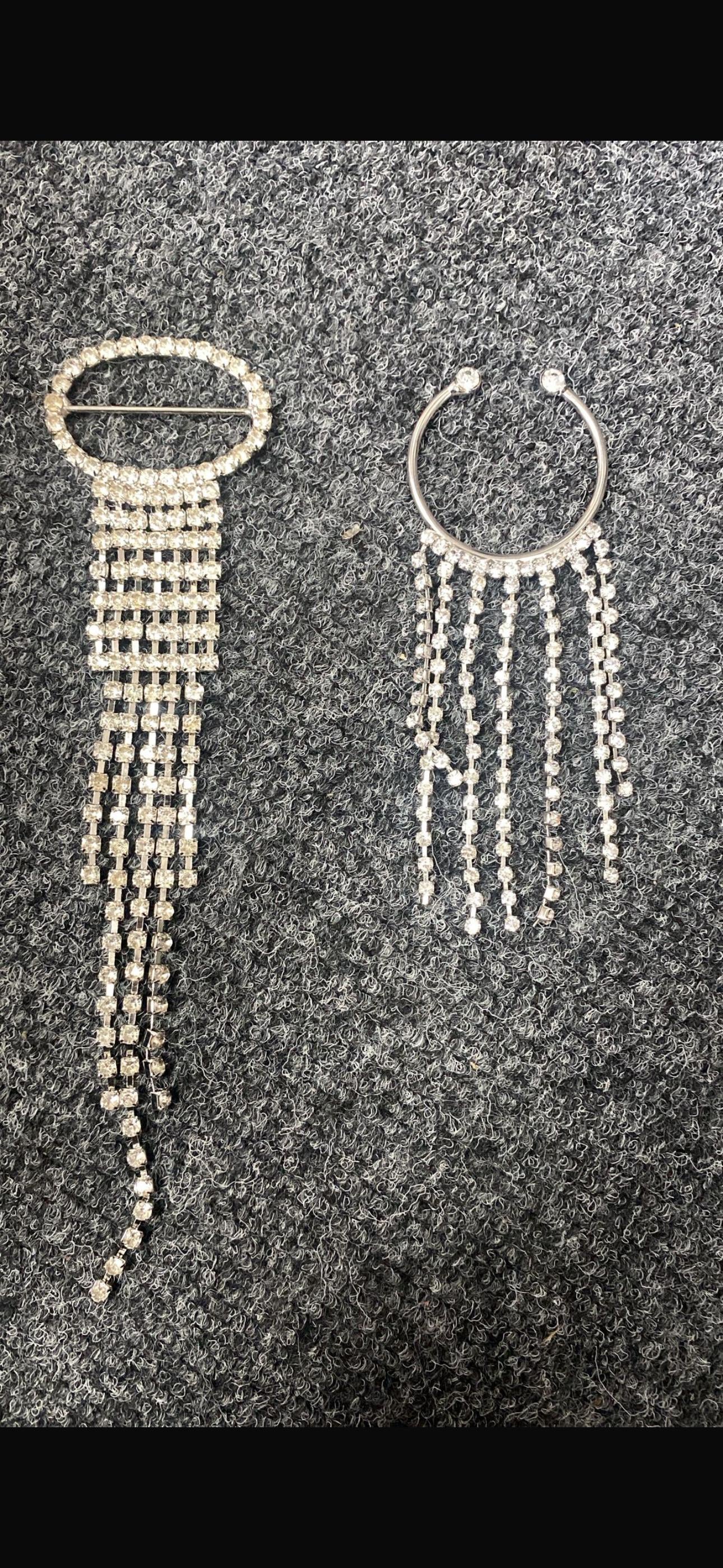 Diamanté Rhinestone Buckle, Silver Metal, Rhinestones Tops, Clothing, Bags, Jewellery