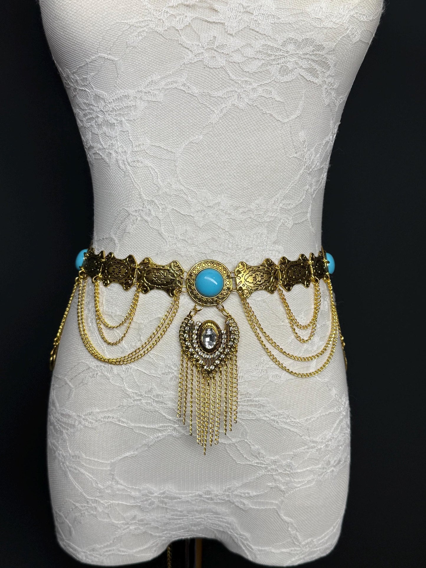 Antique Gold Belly Chain Belt, Handmade Costume Dance Belt (18-40 inch)
