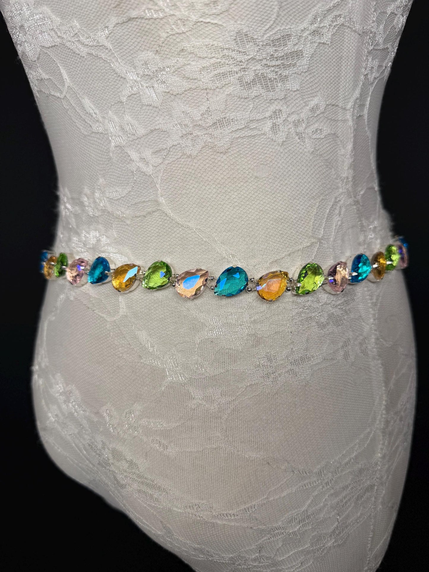 X-Long Belt, Jewel Rhinestone Belt, Chain Belt, Vintage Style Belt, Diamante Belt, Bridal Belt, Gift, Quality Belt, Elegant, Swimwear Belt